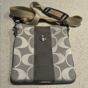 Coach Signature Gray and Cream Messenger Bag